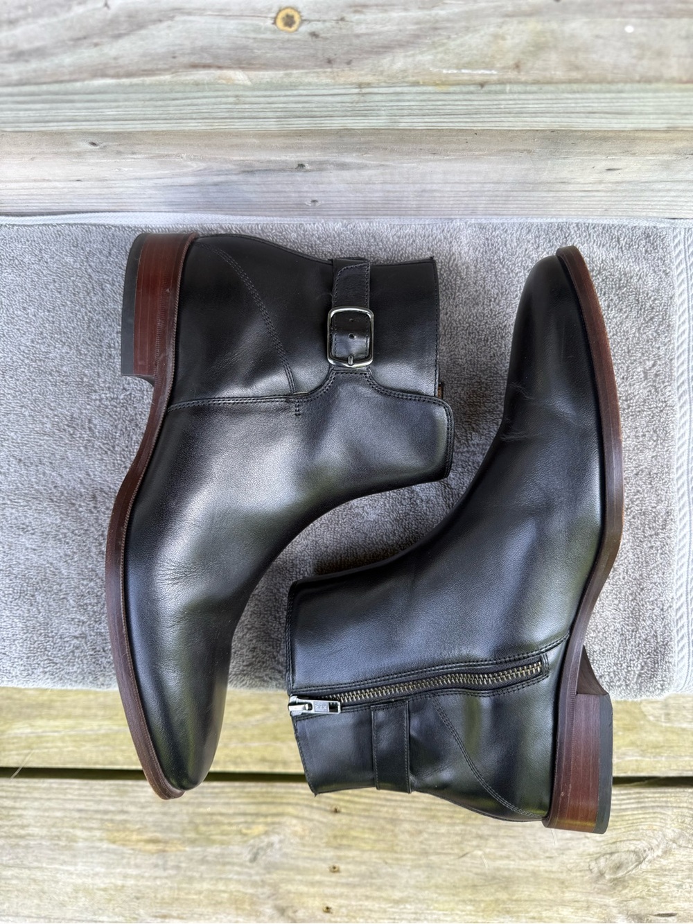 Johnston & Murphy Black Leather Ankle Boots Buckle Jodhpur Zip Mens 10.5 M Dress - Picture 3 of 16